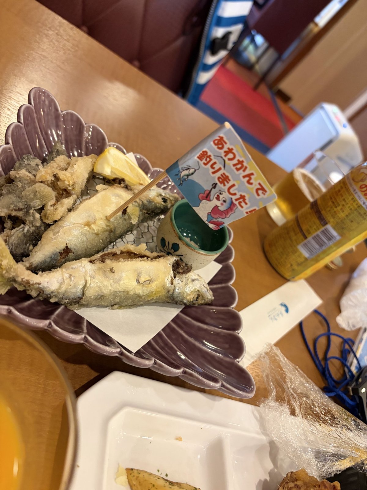 あわかんで釣った魚を天ぷらにしてもらった夕食